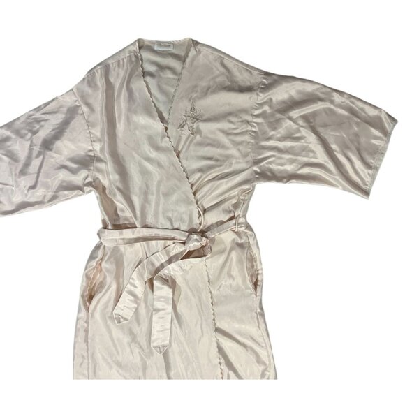 Vintage Barbizon Pink Satin Wrap Robe With Embroidered Floral Detail & Scalloped - Picture 10 of 16
